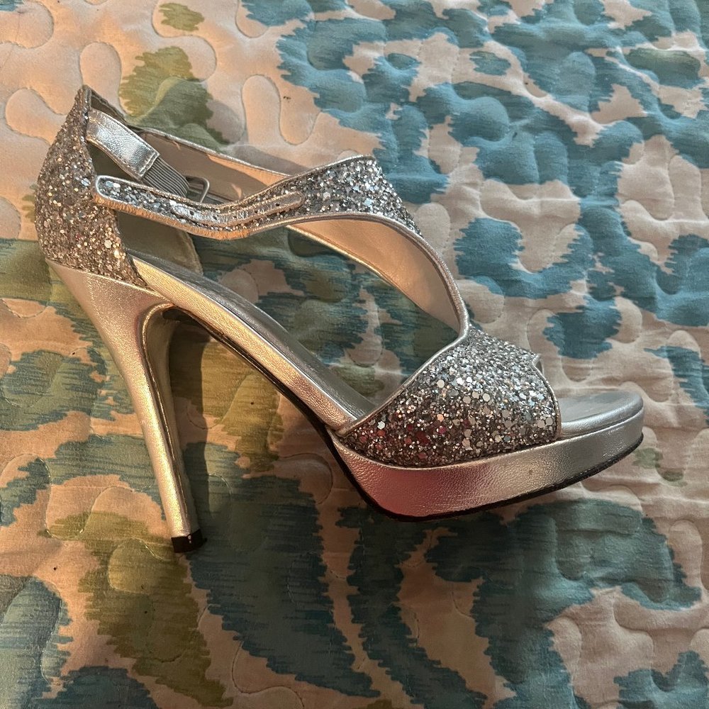 Stuart Weitzman Silver Sparkly Platform Shoes